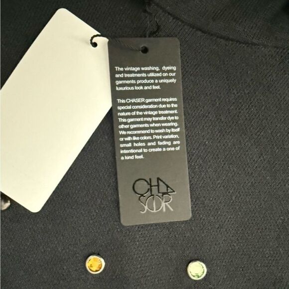 Chaser All Over Jeweled Oversized Hoodie Jeweled Accents Licorice Black Small - Picture 4 of 7